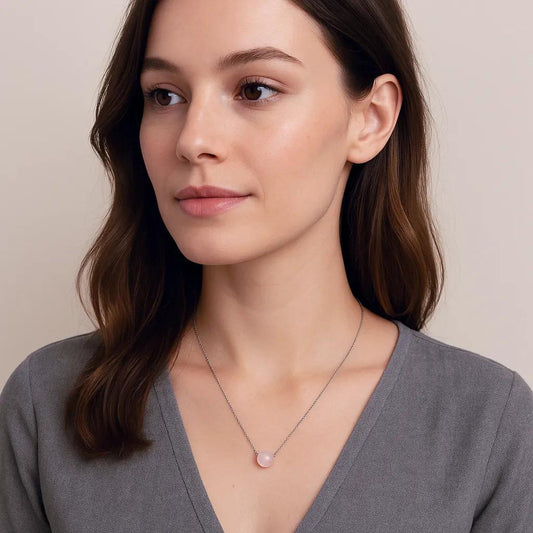 Peach Beaded Single Layer Premium German Silver Neck Chain (16 inch), Minimalist Single Bead Design, Anti Tarnish Silver Chain, Long durability.