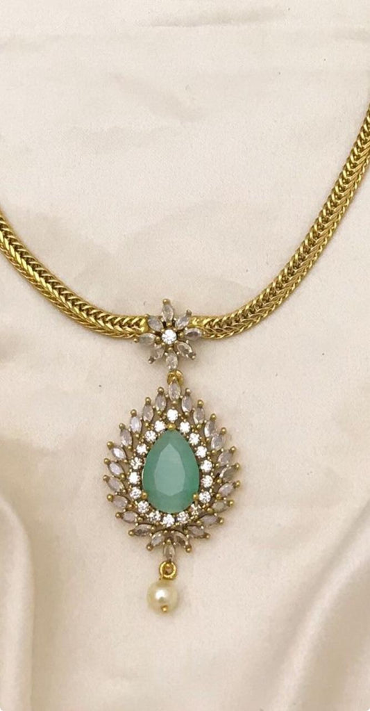 Elegant Torquoise Green Adstone Imitation Jewellery Set