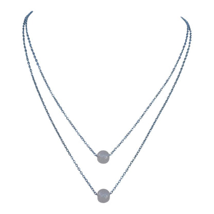 Double Layer Premium German Silver Necklace (16" inch) with Peach Beads, Anti Tarnish Layered Chain, Best for Modern Outlook