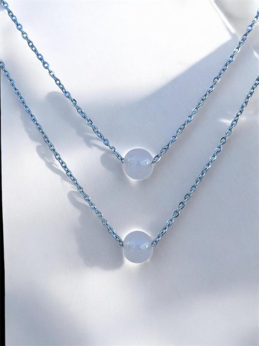 Double Layer Premium German Silver Necklace (16" inch) with Peach Beads, Anti Tarnish Layered Chain, Best for Modern Outlook