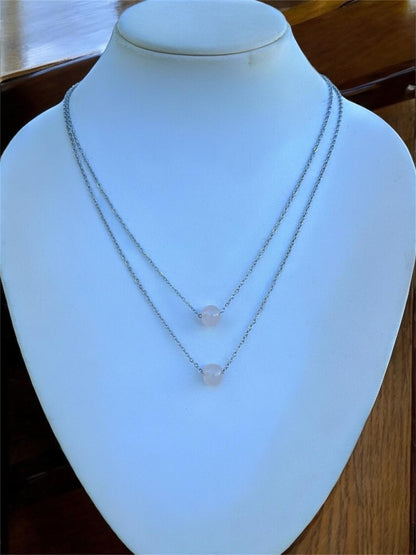 Double Layer Premium German Silver Necklace (16" inch) with Peach Beads, Anti Tarnish Layered Chain, Best for Modern Outlook