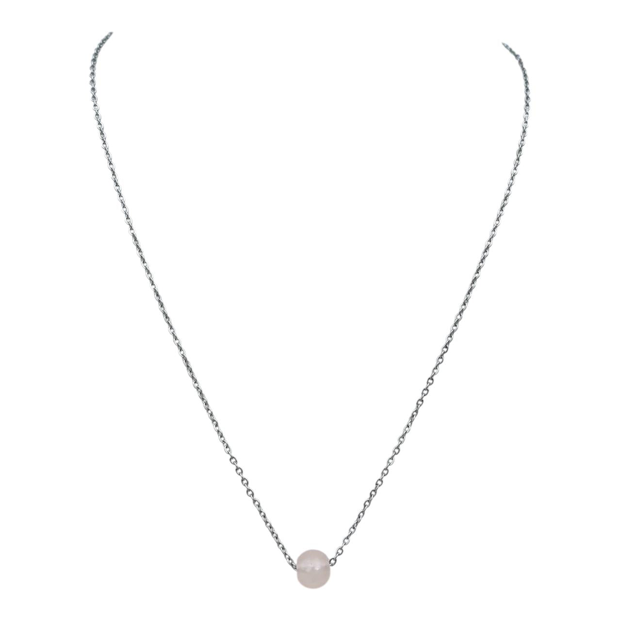 Peach Beaded Single Layer Premium German Silver Neck Chain (16 inch), Minimalist Single Bead Design, Anti Tarnish Silver Chain, Long durability.