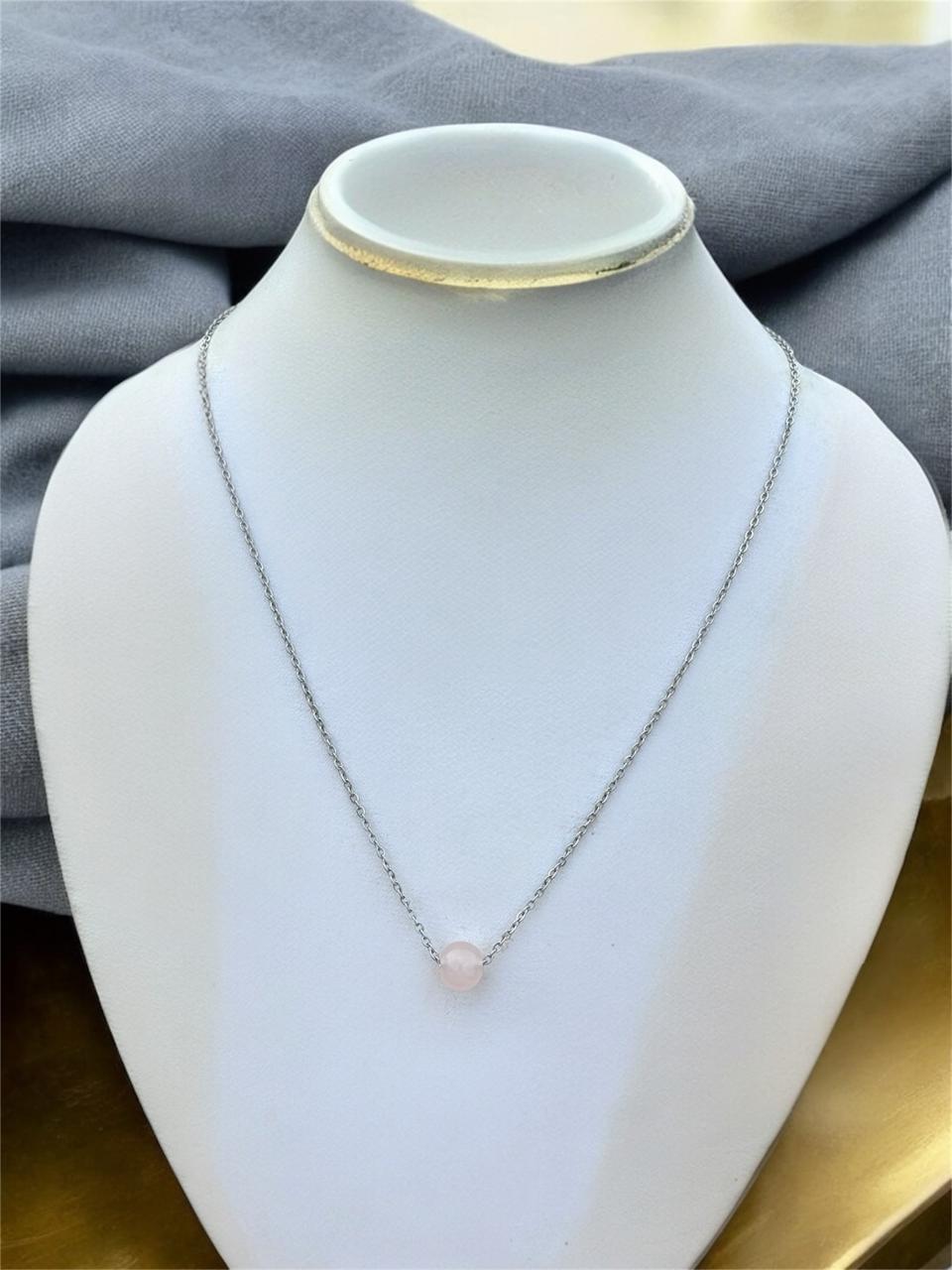 Peach Beaded Single Layer Premium German Silver Neck Chain (16 inch), Minimalist Single Bead Design, Anti Tarnish Silver Chain, Long durability.