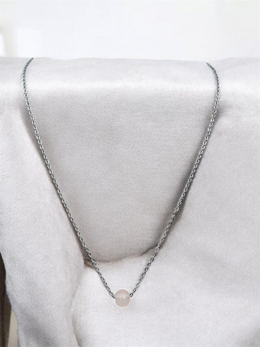 Peach Beaded Single Layer Premium German Silver Neck Chain (16 inch), Minimalist Single Bead Design, Anti Tarnish Silver Chain, Long durability.