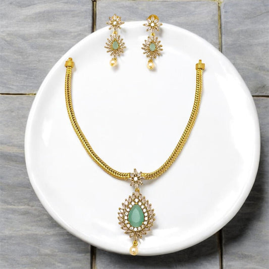Elegant Torquoise Green Adstone Imitation Jewellery Set