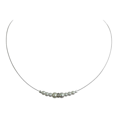Elegant Pearl Invisible Necklace with Crystal Accent, Silver Tone Wire Chain | Western invisible necklace with silver tone